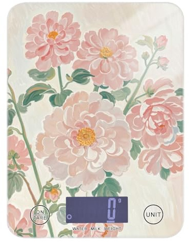 Summer Balance de cuisine numérique étanche avec motif fleurs d'huile rose 5 kg/5 g avec 4 unités pour la cuisson des repas, la perte de poids (piles non incluses)