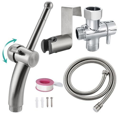 BARROCK Bidet Sprayer for Existing Toilet, Advanced Handheld Ergonomic Jet Spray Set with Precision Water Pressure Control for Muslim Shower/Feminine Hygiene/Pet Cleaning, Bruhsed Nickel