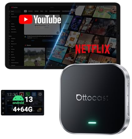 Ottocast E2 OttoAibox 2026 Car Streaming Box, Android 13 Smart AI Box with Netflix/YouTube, Wireless CarPlay Adapter, Car Video Player with Split-Screen