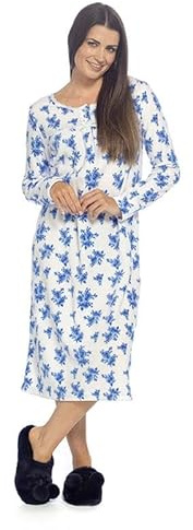 GM Apparel Womens Nightdress Fleece Printed Long Sleeve Nightwear Winter Warm Ladies Nighties Comfy Sleepwear Women Floral Design Nightgowns (Blue Print, 18-20)