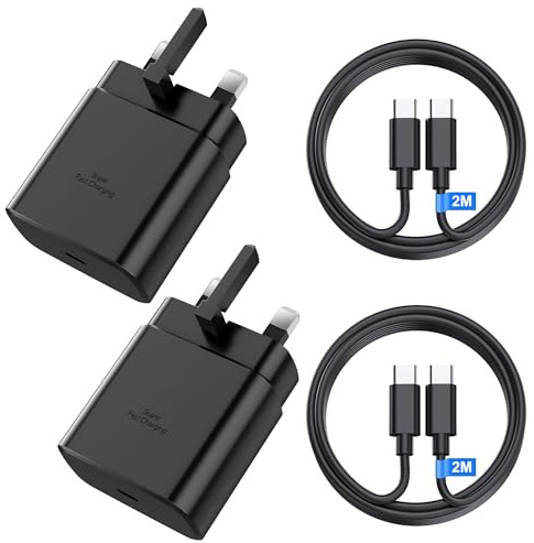 45W USB C Super Fast Charger 2 Pack for Samsung Galaxy S25 Ultra/S25+/S24 Ultra/S24+/S23/S22/S21/S20/S10/Z Fold 4/Z Flip 4/Note 20, Type C Charger Plug and Cable 2M for Samsung Fast Charger Plug