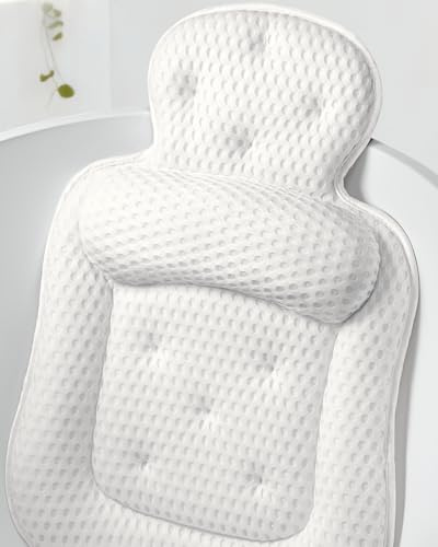Badewannenkissen für Wanne, bequemes Badewannenkissen für Kopf und Nacken mit weichem 3D-Netzgewebe und 54 rutschfesten Saugnäpfen, entspannendes Wannen- und Duschzubehör Spa Geschenk, Beige Standard