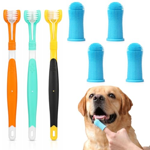 RVYEIOP Lot de 7 brosses à dents pour chien et chat, Kit de nettoyage en profondeur, Portable Mini tête souple, Facile à utiliser pour chaton, chiot, petit chat et chien.