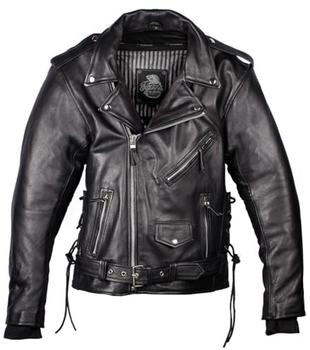 Chaqueta Moto Piel Cruzada AAA Hombre – Estilo Rocker Perfecto – Protecciones CE Incluidas – Forro Térmico Desmontable – Iguana Custom – Negra – Tallas S a 10XL (FR/ES, Letras, M, Regular, Regular)