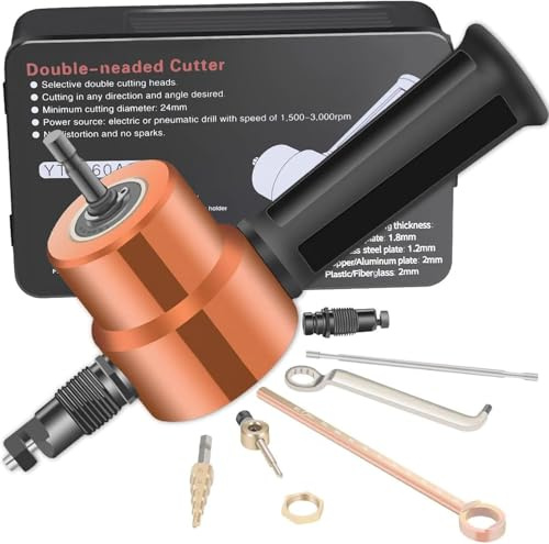 Double Head Sheet Metal Cutter, Versatile Nibbler Drill Attachment for Straight Curve and Circle Cutting, Maximum 14 Gauge Steel, Perfect for Home DIY and Car Repair