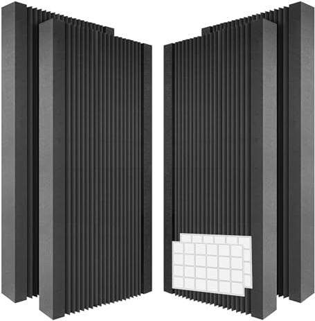 Garvee Thick Acoustic Foam Panels 4 Pack, 120x60x5 cm Sound Proofing Panels with Double Sided Tape, Dense Soundproofing Wedge Foam Noise Dampening with Vertical Pattern for Media Room, Studio, Office