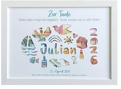 Geldgeschenk zur Taufe, Geschenk Junge Mädchen mit Name, Karte Geldgeschenk, Kommunion, Konfirmation, Fisch, Taufgeschenk, Taufgeschenk, Bild für Bilderrahmen, personalisiert