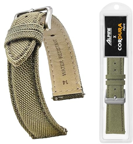 Alpine Cordura Correa de repuesto de liberación rápida para reloj, correa de tela y cuero con forro trasero resistente al agua, para mujeres y hombres, compatible con correas de reloj analógicos e