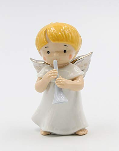 Cosmos Gifts Fine Porcelain Angel Playing Trumpet Horn Figurine, 4-1/8 H