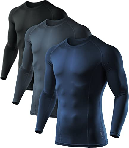 ATHLIO 1 eller 3-pack herr UPF 50+ långärmad kompressionströjor, vattensport, utslagsskydd baslager, atletisk träningsskjorta