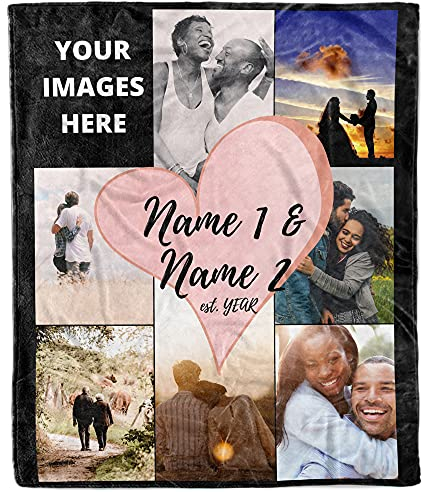 Personalisierte Namen und Jahr Decke mit Bild Personalisierte Hochzeit Foto Decke für Paare Geschenke Einzigartiges personalisiertes Foto Hochzeitsgeschenk für Ehemann und Frau Fleece Überwurf