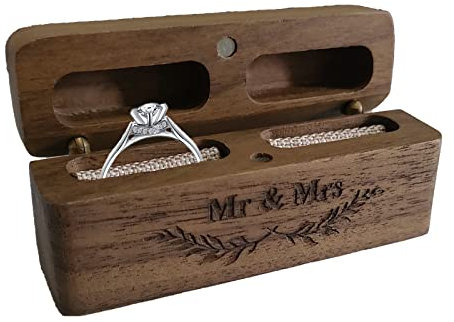SETOFI Wooden Wedding Ring Box - Mr and Mrs Engagement Jewelry Box for Proposal