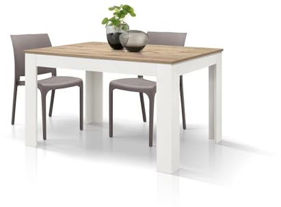 PAZZO DESIGN Tavolo Allungabile Ginevra, Piano Rovere Rustico, Gambe Bianche, Cucina, Soggiorno, Made in Italy, 140 x 90 x h77 cm - id_1991