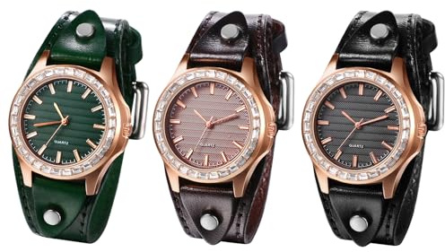 JewelryWe Damen Armbanduhr Vintage Casual Analog Quarz Leder Band Uhr mit römischen Ziffern Zifferblatt