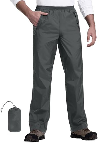 33,000ft Men's Waterproof Trousers Packable Rain Overtrousers Outdoor Lightweight Windproof Pants for Rainwear Walking Hiking Cycling Mid Grey M-32L