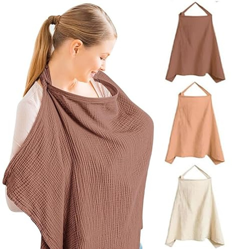Tablier Allaitement FaJoek Couverture d'Allaitement en Coton 75 * 95cm, Tablier d'Allaitement avec Bretelles Réglables, Douce et Respirante Écharpe d'Allaitement pour Bébé (Datte Rouge)