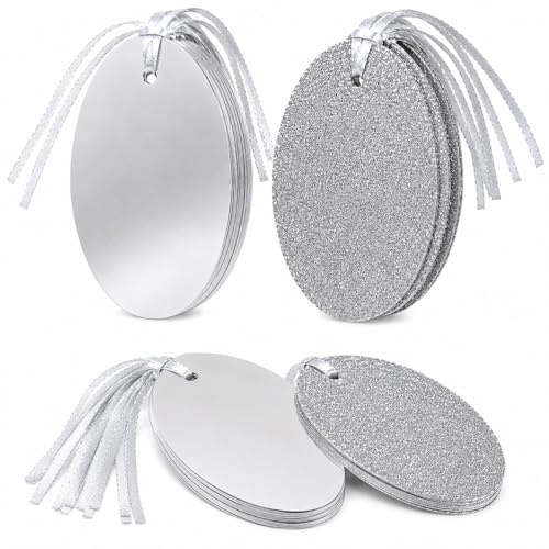 20 Luxury Silver Oval Gift Tags, Glitter and Foil Design - Eco Packaging