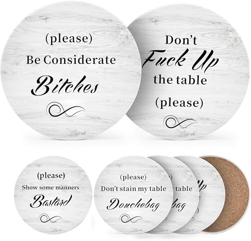 EKAM Gifts for Adults, Set of 4 Funny Coasters Christmas Stocking Stuffers for Men Women, Gag Gifts Couples Birthday Housewarming Secret Santa Cool Friend Presents for Her Him Drink Coaster 9cm