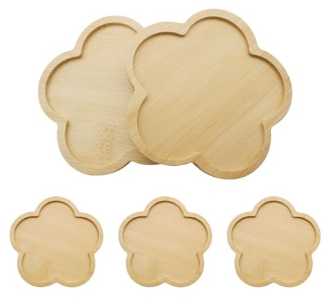 WYYFXY® 5 Stück Bambus Untersetzer Holz Glasuntersetzer Blumenform Holzuntersetzer Tassenuntersetzer 11,5cm Bambus Tablett Mini Coasters für Getränke, Tassen, Glas, Kerzen