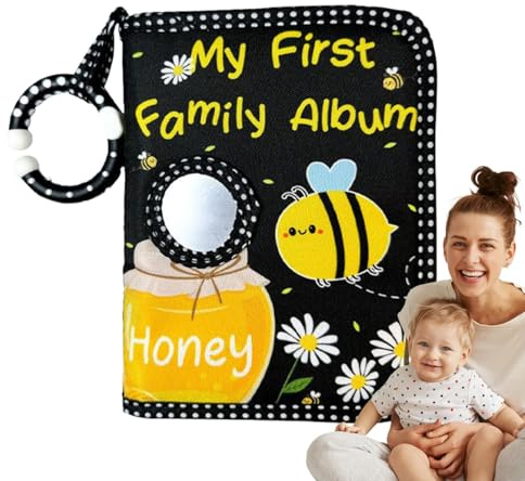 Album fotografico per bebè, primo album fotografico per bambini, 10 x 15 foto, libro stampato ape con specchio sicuro, album souvenir in tessuto morbido per futuri genitori e souvenir di nozze