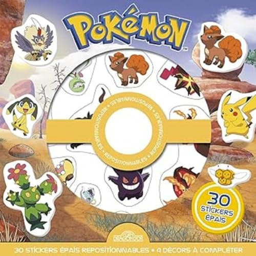 Pokémon - Pochette de stickers épais repositionnables - Des scènes de cherche-et-trouve à créer à l'infini !: 30 stickers épais repositionnables, 4 décors à compléter