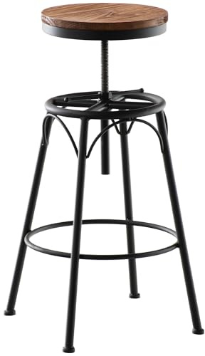 CLP Barhocker Beam Industrial Style I Höhenverstellbar 70-90 cm I Holzsitz, Metallgestell mit Fußablage I Drehstuhl für Küche, Bar, Bistro | Farbe schwarz