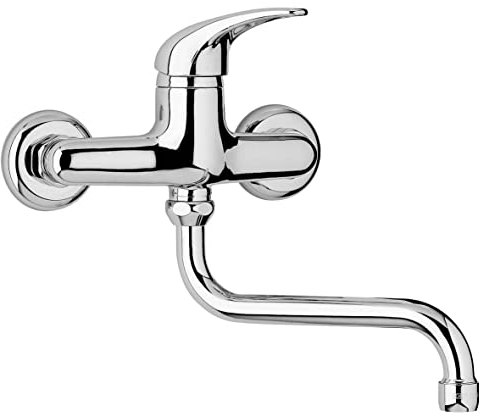 KVSTORE® RUBINETTO MISCELATORE A MURO PER LAVELLO CUCINA E LAVATOIO SERIE MINERVA - FINITURA CROMO