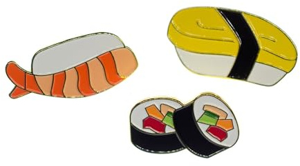 Miniblings 3X Sushi Set Broschen Japanische Spezialität Fisch Maki Metall - Handmade Modeschmuck I Anstecknadel Button Pins