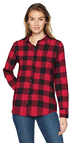 Amazon Essentials Chemise en Flanelle à Carreaux Légère, Manches Longues, Coupe Classique Femme, Rouge Carreaux Western, M