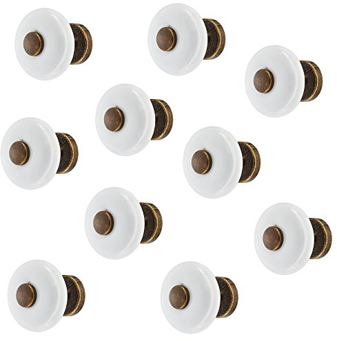 GedoTec Design Möbelgriffe Messing braun durchgerieben - Porzellan weiß Möbelknöpfe Vintage Antik Schrankknopf für Schubladen - H10043 | Knopf Ø 30 mm | 10 Stück - Möbel-Knauf mit Schrauben