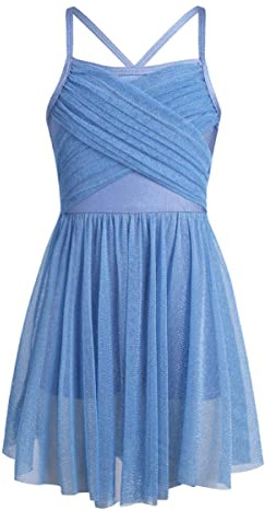 iEFiEL Vestito da Balletto Bambina Ragazze Leotard Body Dancewear Ginnastica Danza Classica in Chiffon Senza Manica Aderente Gonna Allenamento Ballo Elegante 4-12 Anni Blu 12 anni