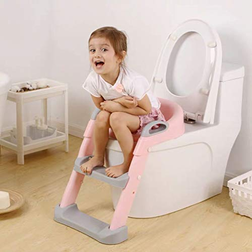 KUANDARYJ Toiletten-Trainer Weiche Matte Töpfchentrainer Töpfchen für Kinder Toilettensitz mit Treppe/Leiter, Spritzschutz Zusammenklappbar, Pink