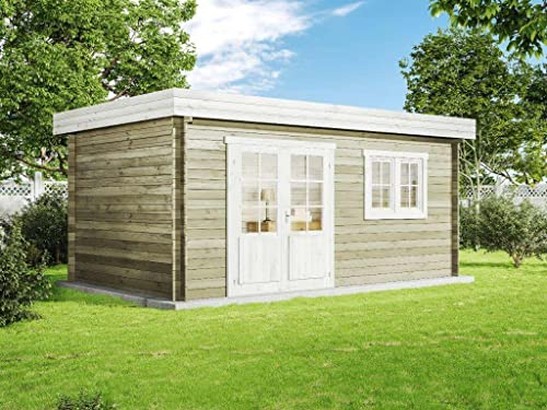 Alpholz Gartenhaus Spree-28 A aus Holz 520x320cm in imprägniert Pinie mit 28 mm Wandstärke & Pultdach
