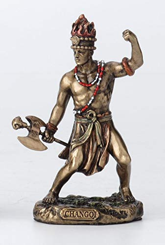 Veronese Design Chango Santeria Orisha Gott des Feuers, Donners, Blitzes und Krieges aus gegossenem Kunstharz, handbemalt, antikes Bronze-Finish, Statue, Heimdekoration, 8,9 cm