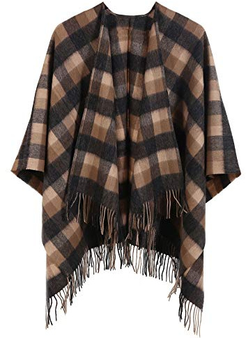 Edinburgh Kashmir 100 % ren lammullskappa – 124 x 125 cm, extra fin kappa presenteras i Vogue, GQ, Tatler & Grazia | vinterkläder och kläder, naturbrun, Big Check naturlig brun, L