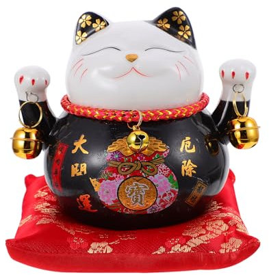 IMIKEYA Lucky Cat Money Bank Feng Shui Maneki Neko Lucky Cat Coin Bank Ceramic Lucky Cat Piggy Bank Porcelain Money Change Pot Feng Shui Decor Ornament for Kids Money Save Bank Black 4. 5in