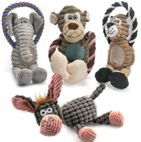 AWOOF Spielzeug für Hunde, Interaktives Plüsch Hundespielzeug, stabiles Quietschende Hundespielzeuge mit Baumwollstoff, Kauknochenspielzeug für Welpen, kleine, mittelgroße und große Rassen(4 Pack)