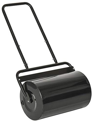 Rouleau à gazon Outsunny avec poignée en U, rouleau de jardin, 32 cm de diamètre, 38 L d'eau/62 kg de sable, métal, noir, 58 x 32,5 x 113 cm