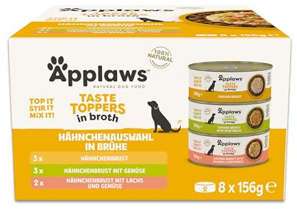Applaws Complemento de Comida Húmeda para Perros Natural, Variedad de Pollo sin Granos en Salsa, 8 Latas de 156g