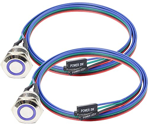 Guuzi 2pcs Botón de Metal del Host del Interruptor del Chasis,Cable del Interruptor del Host de la Computadora Caja de la PC Botón de Encendido LED ON/OFF para Interruptor Bricolaje 60cm(16mm)