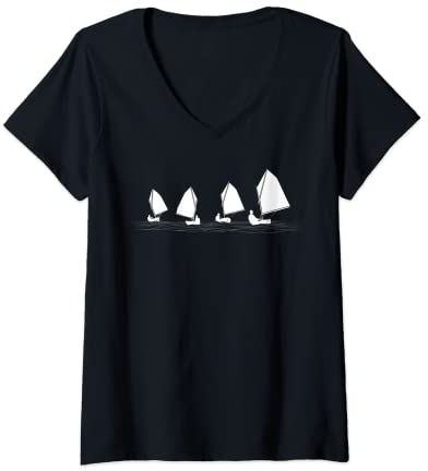 Damen Dinghy Boot Opti Segeln Rennen T-Shirt mit V-Ausschnitt
