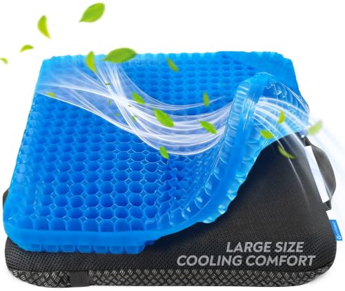 Gel Seat Cushion for Long Sitting - Large, Cooling Gel Cushion for Office Chair, Tailbone Sciatica Coccyx Pain Pressure Relief Orthopedic Seat Cushion, Double Handles Non Slip Cover for Car Wheelchair