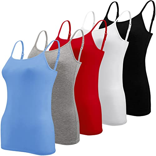 BQTQ 5 stycken spagettitopp damer undertröja spagettiremmar linne med justerbar rem basic Cami linne topp för kvinnor och flickor, Svart, vit, grå, himmelsblå, röd, XL
