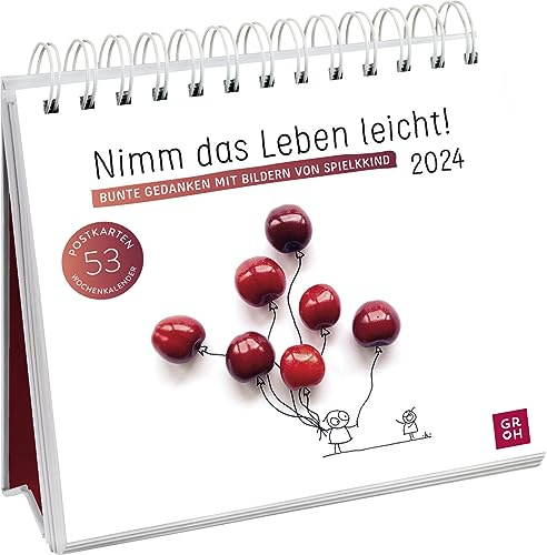 Prenez la vie facilement ! 2024 Pensées colorées avec des images de Game Kid : calendrier hebdomadaire à poser, calendrier de table à spirales et 53 cartes postales à sortir