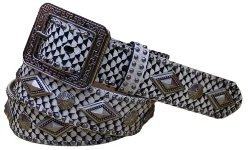 YOPADO Nietengürtel Rock Punk Gürtel mit Pyramiden-Nieten Schlangenhaut Print Ledergürtel für Damen und Herren Gothic Kleidung Zubehör(100cm/waist:33, White)