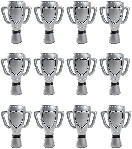 Quickdraw 12 x Giant Inflatable Trophy 60cm Blow up Party Prop Football Tournament Birthday Award World Cup Sports Day Competition Toy Silver Cups
