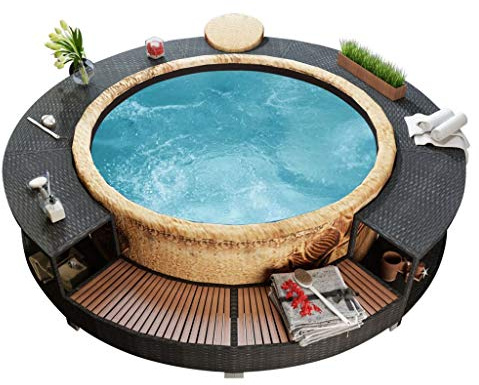 Homgoday Rotonda Spa Surround, resistente all'acqua e alle intemperie moderna terrazza esterna con idromassaggio idromassaggio, accessori spa per piscina nero polyrattan spa surround