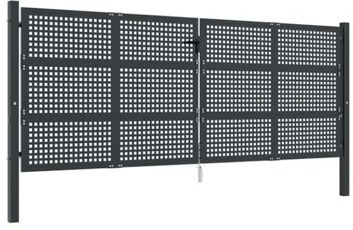 vidaXL Garden Gate Driveway Fence Panel 400x200 cm - Durable Steel Construction, Lockable Design, and Elegant Anthracite Color