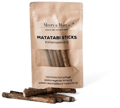 Minty&Marla® | 5X Matatabi Sticks für Katzen | Katzen Zahnpflege Natur | Kauknochen Katzen | Katzen Sticks aus Matatabi Holz | Katzen Zahnbürste | Matatabi Katzenspielzeug Selbstbeschäftigung