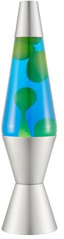 LAVA® - Lampada Lava 2124, cera verde, liquido blu, base e cappuccio argento, lampada di movimento originale di marca LAVA® da 14,5 pollici